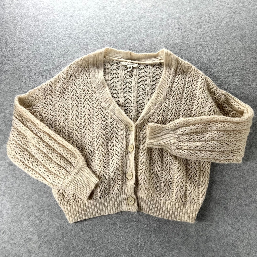 Grade & Gather Cardigan Sweater Womens Small Beige Textured V Neck Button Front